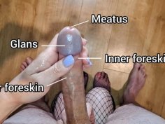 Amateur wife teases uncut cock - foreskin handjob cumshot in 1080p