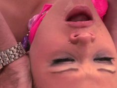 Chubby blonde Heather Starlett mouth plugged and fucked on a ranch.