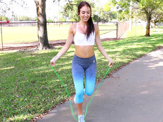 Aubrey Rose is jumping rope to get her booty in shape